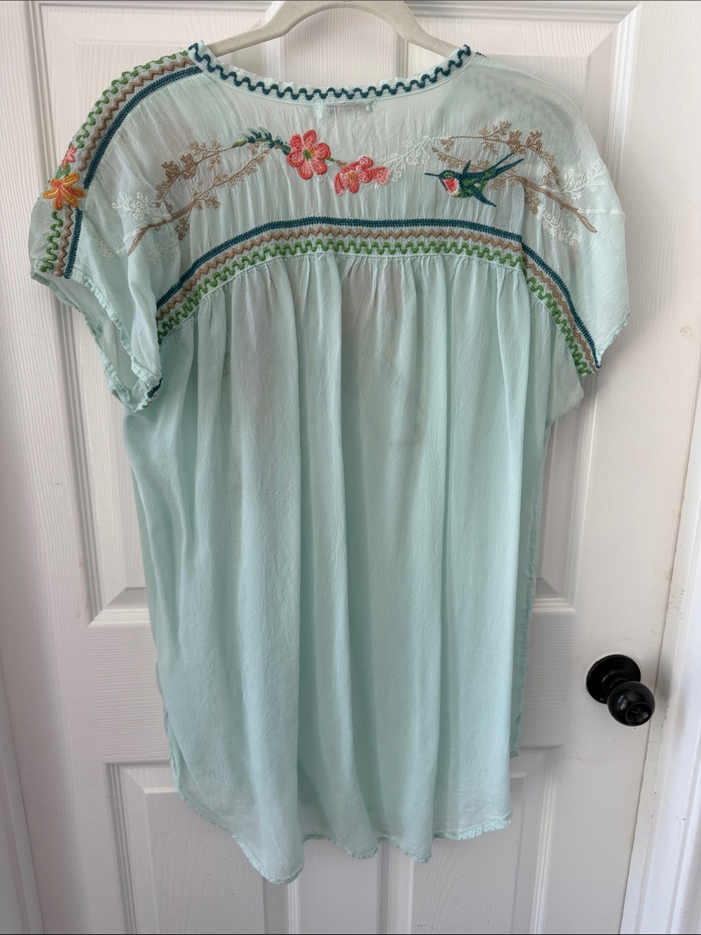Johnny Was Mint Blue Embroidered Floral Tunic - Picture 6 of 6